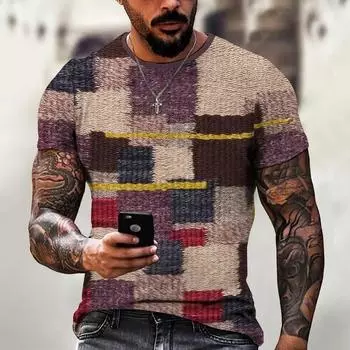 Мужская футболка в стиле ретро, футболки с короткими рукавами в стиле ретро, мужская одежда, футболки с принтом в клетку, большие европейские топы 4XL