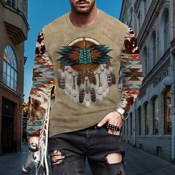 Мужская футболка в стиле ретро с длинным рукавом и круглым вырезом, средняя эластичность, полиэстер, принт, повседневный удобный топ, свободная одежда большого размера S