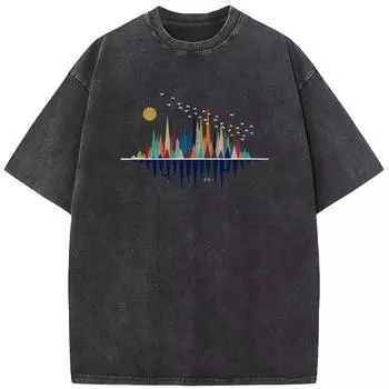 Мужская футболка в стиле ретро с геометрическим рисунком, счастливая, натуральная, выстиранная, хлопковая, винтажная, отбеленная, топы, повседневная, свободная, отбеленная футболка S