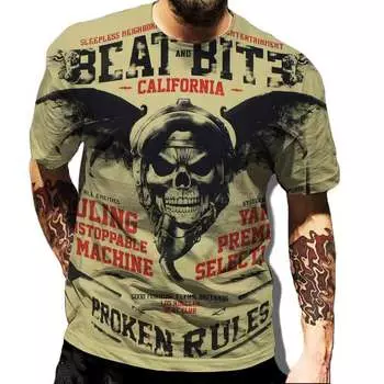 Мужская футболка в стиле ретро, уличная одежда с принтом черепа, хип-хоп, мужская одежда, футболки с графикой, мужская футболка в стиле Харадзюку с коротким рукавом, трендовая одежда M