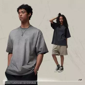 Мужская футболка в стиле ретро весна/лето 2025 г.: Невыцветающий цвет, потертый край, свободный выстиранный стиль XXL