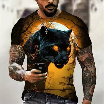 Мужская футболка в стиле Tough Guy с леопардовым принтом, с короткими рукавами и 3D принтом, креативная уличная летняя повседневная одежда S