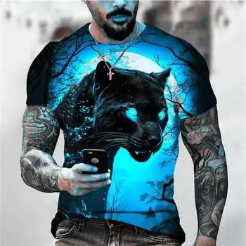 Мужская футболка в стиле Tough Guy с леопардовым принтом, с короткими рукавами и 3D принтом, креативная уличная летняя повседневная одежда S