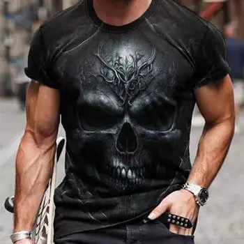 Мужская футболка в стиле винтажного панка с коротким рукавом и принтом черепа, мужская футболка свободного покроя в стиле хип-хоп, летняя футболка с круглым вырезом для мужчин S