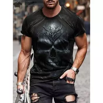 Мужская футболка в стиле винтажного панка с коротким рукавом и принтом черепа, мужская футболка свободного покроя в стиле хип-хоп, летняя футболка с круглым вырезом для мужчин S