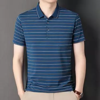 Мужская футболка в тонкую полоску без железа с короткими рукавами, универсальная повседневная тонкая дышащая рубашка-поло для папы, летняя мужская одежда M