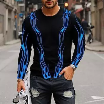 Мужская футболка в уличном стиле с 3D-принтом Flame, спортивная праздничная футболка с длинным рукавом и круглым вырезом, весна-осень S
