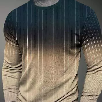 Мужская футболка в уличном стиле с цветными полосками и 3D-принтом, спортивная футболка для отдыха на природе, с длинным рукавом и круглым вырезом S