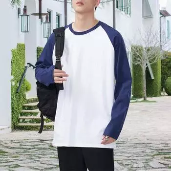 Мужская футболка весна-осень, цветной свободный свитер с круглым вырезом и длинными рукавами M кофейный