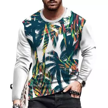 Мужская футболка весна осень простая мода интересный принт 3d принт свободный повседневный дышащий тренд О воротник длинный рукав 6xl S
