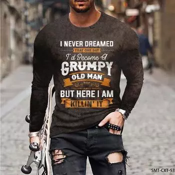 Мужская футболка весна-осень с круглым вырезом и длинными рукавами, мужская спортивная одежда больших размеров, винтажный пуловер с 3D-принтом S