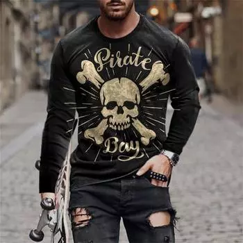 Мужская футболка весна-осень с круглым вырезом и длинными рукавами, мужская спортивная одежда больших размеров, винтажный пуловер с 3D-принтом S