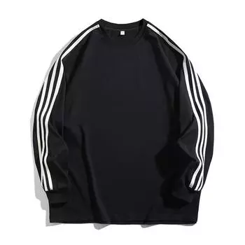 Мужская футболка весна-осень в полоску с длинным рукавом, свободная рубашка с круглым вырезом M