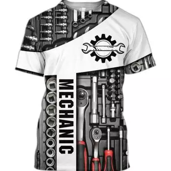 Мужская футболка, винтажная футболка, летняя одежда, топы с персонализированным именем «Механик», 3d принт, уличный повседневный спортивный пуловер большого размера XXS
