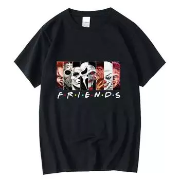 Мужская футболка высокого качества 100% хлопок Футболка с принтом Funny Friends Футболка Летняя крутая мужская футболка с круглым вырезом Топы Футболки Streetwea Мужские S чёрный