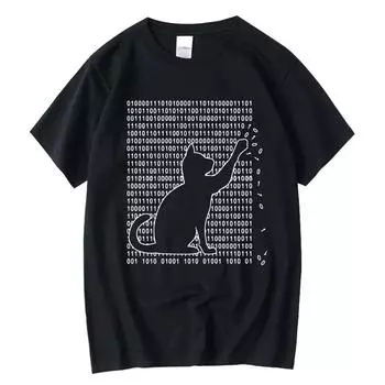 Мужская футболка высокого качества с забавным принтом в виде кота, летняя свободная футболка с коротким рукавом для мужчин, мужские топы, футболки, рубашка S чёрный