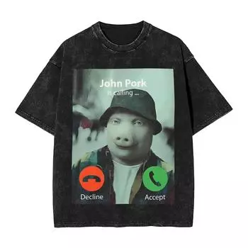 Мужская футболка выстиранная смешной мем про свинью оригинальные футболки с коротким рукавом с круглым вырезом хлопковая идея для подарка одежда S