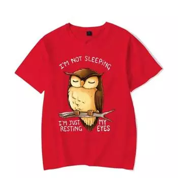 Мужская футболка Я не сплю, я просто отдыхаю глазами Футболка Kawaii Футболка унисекс из хлопка Футболки с забавным принтом совы Футболки большого размера S бежевый