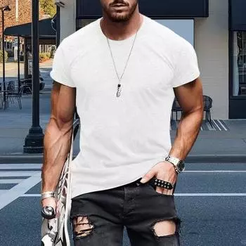 Мужская футболка Yousheng из хлопковой смеси, винтажная однотонная футболка с коротким рукавом, повседневная футболка с круглым вырезом, летняя футболка для занятий спортом, в спортзале, на улице, для путешествий S