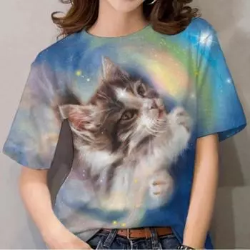 Мужская футболка женская с круглым вырезом и принтом Meow Series 3D цифровая футболка с коротким рукавом S