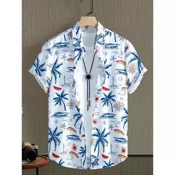 Мужская гавайская рубашка | Повседневный летний топ с тропическим принтом | Короткий рукав M