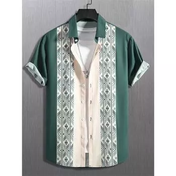 Мужская гавайская рубашка с короткими рукавами, этнический принт с тотемом, модный лацкан, мужской топ, мужская рубашка свободного кроя S