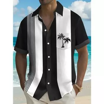 Мужская гавайская рубашка с короткими рукавами и карманом на пуговицах в винтажном стиле с цифровым принтом M