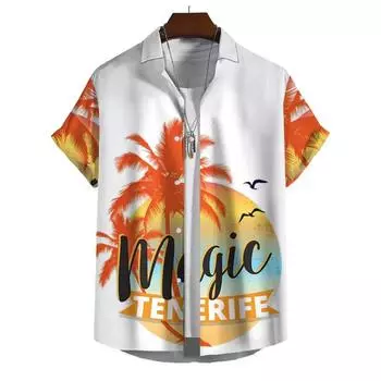 Мужская гавайская рубашка с принтом кокосовой пальмы и солнца, пляжная рубашка с 3D-принтом на Гавайях, летняя повседневная рубашка с короткими рукавами для улицы S
