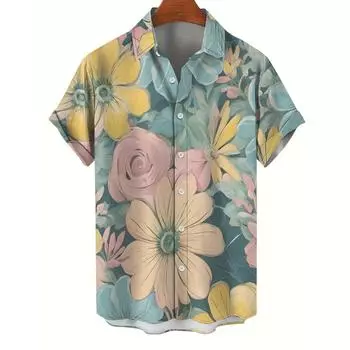 Мужская гавайская рубашка с принтом - легкая и дышащая, с коротким рукавом, на пуговицах M
