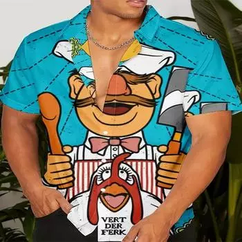 Мужская гавайская рубашка с принтом шеф-повара, короткими рукавами, на пуговицах, дышащая летняя пляжная рубашка с воротником-стойкой, повседневный стиль S
