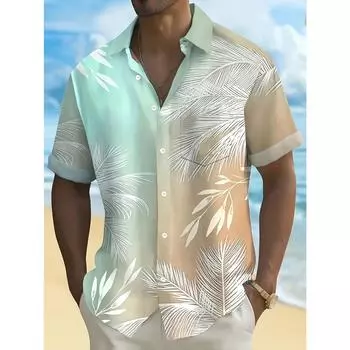 Мужская гавайская рубашка с принтом тропических пальмовых листьев - повседневный топ с коротким рукавом для летнего отпуска M
