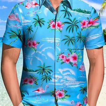 Мужская гавайская рубашка Tropical Flamingo с коротким рукавом и пуговицами S