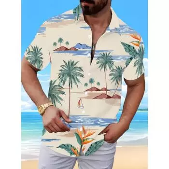 Мужская гавайская рубашка в тропическом стиле с 3D-принтом - короткие рукава, M
