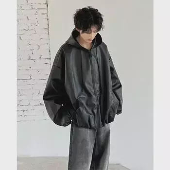 Мужская гоночная куртка из искусственной кожи с капюшоном для мотоциклистов – модный американский дизайн весна/осень в стиле пилота XL чёрный