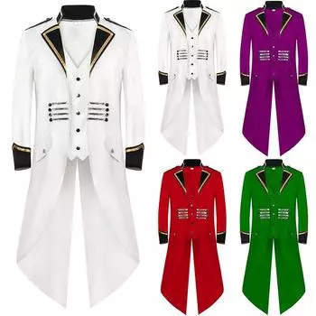 Мужская готическая куртка стимпанк фрак длинное пальто Хэллоуин средневековый костюм платье XXXXXL белый