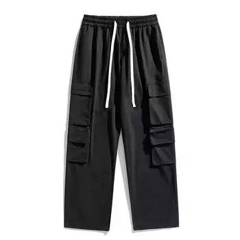 Мужская готовая одежда, стираные рабочие брюки, летние новинки, тонкий стиль, уличные свободные повседневные брюки с несколькими карманами для мужчин M чёрный