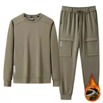 Мужская графеновая термостойкая однотонная толстовка и брюки, новый свободный комплект из куртки оверсайз для осени и зимы L