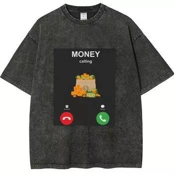 Мужская графическая футболка Money Call с принтом, оверсайз, винтажная, выстиранная, женская, свободная, с коротким рукавом, одежда Y2k, топ S