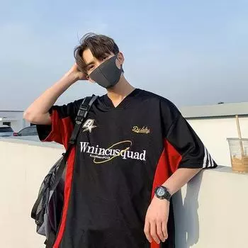 Мужская хип-хоп байкерская майка с V-образным вырезом и вышивкой M синий