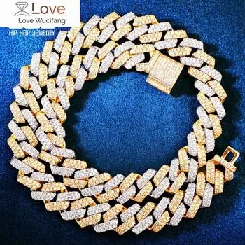 Мужская хип-хоп цепь двухцветное кубинское ожерелье Майами 14 мм ледяное звено из циркония золотого цвета модные рок-ювелирные изделия подарок 26inch