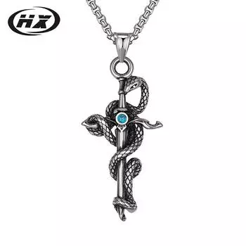 Мужская хип-хоп цепочка с крестом и змеей: Прочный кулон из титановой стали, не выцветает.