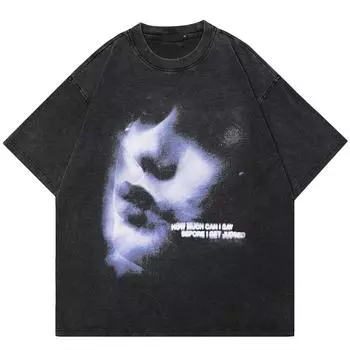 Мужская хипстерская футболка с рисунком Streetwear 2024 S чёрный