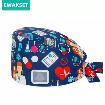 Мужская хирургическая кепка с медицинской печатью, кепка для домашних животных, клиники, ветеринара, шапки для стоматолога, шляпа лабораторного хирурга, кепки для медсестры One size