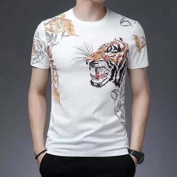 Мужская хлопковая футболка для молодежи и людей среднего возраста, повседневная и модная рубашка с круглым вырезом и короткими рукавами с принтом M