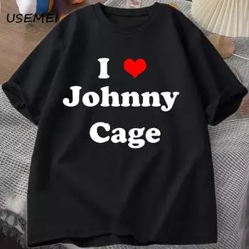 Мужская хлопковая футболка I Love Johnny Cage с короткими рукавами, мужская одежда унисекс, уличная одежда, футболки с рисунком, мужская одежда большого размера S чёрный