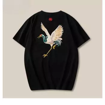 Мужская хлопковая футболка, летняя, с вышивкой в стиле «китайский шик», с круглым вырезом, свободные, с короткими рукавами, для влюбленных, мужские футболки S