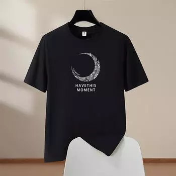 Мужская хлопковая футболка оверсайз с коротким рукавом, с принтом луны, с круглым вырезом, повседневная 4XL