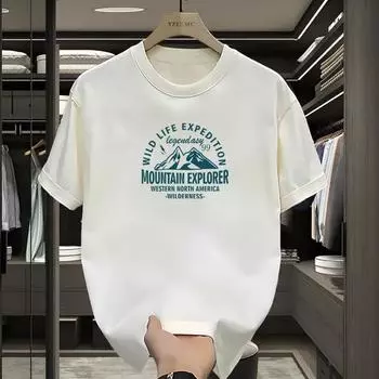 Мужская хлопковая футболка оверсайз в американском ретро-стиле с круглым вырезом, 2024 L (130-145 lbs)