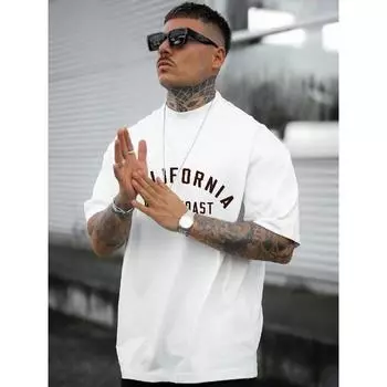 Мужская хлопковая футболка с буквенным принтом, мужская футболка большого размера с короткими рукавами S бежевый