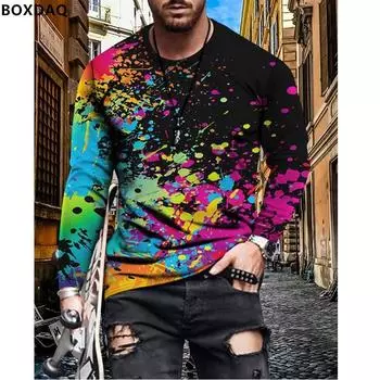 Мужская хлопковая футболка с длинным рукавом и круглым вырезом, универсальная футболка, цветные футболки с принтом тай-дай, большой размер XS-6XL, модные уличные топы XS